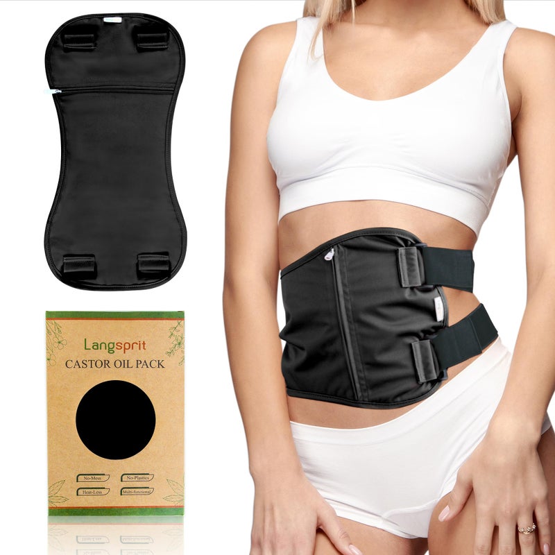 Langsprit Castor Oil Pack Castor Oil Pack Wrap Organic Castor Oil Packs for Liver Detox Inflammation Reusable Castor Oil Pack Compress Castor Oil Packs kit Black L